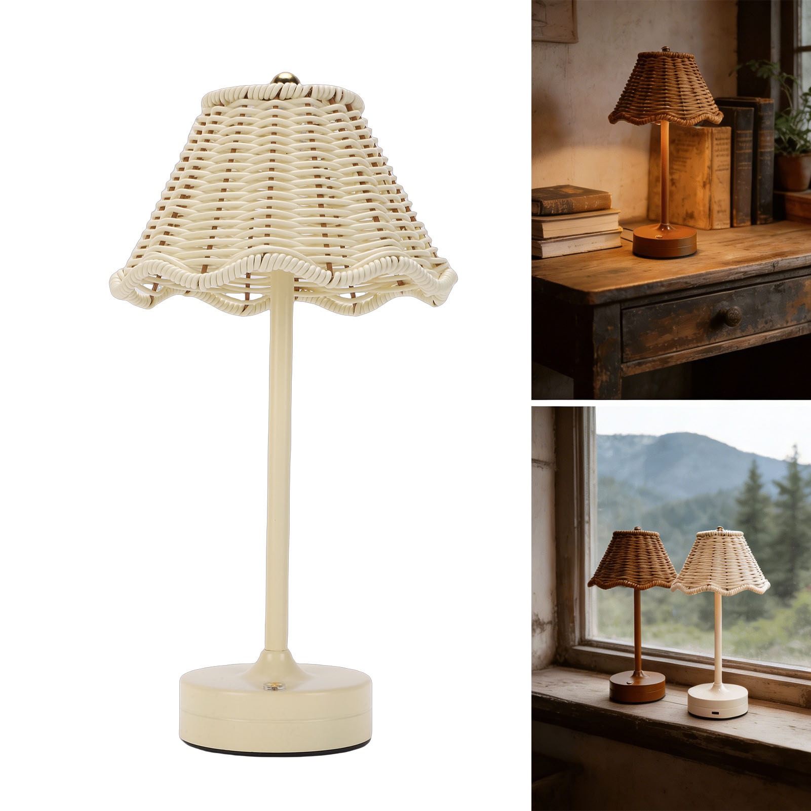 Outdoor Furniture Cafe - Lampada da Tavolo Vintage in Rattan